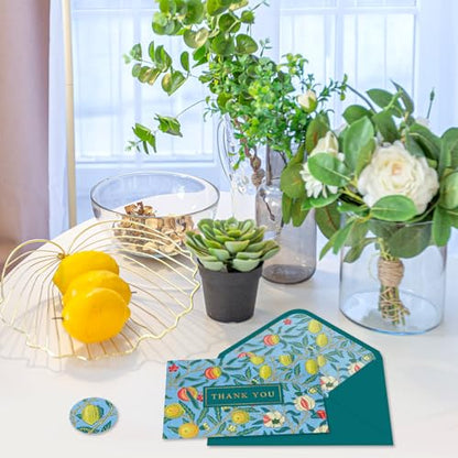 Whaline 24 Pack Lemon Floral Thank You Cards with Envelopes Stickers Blue Green Vintage Flower Greeting Cards Blank Note Card for Birthday Baby Shower Party Invitation Supplies, 4 x 6 Inch - style: Vintage Lemon