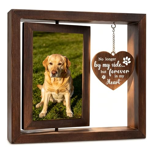 Dog Memorial Gifts for Loss of Pet, No Longer by Our Side but Forever in Our Hearts Photo Frame, Bereavement Keepsake for Loss of Dog, Cat, or Beloved Pet, Rainbow Bridge Remembrance Gift