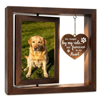 Dog Memorial Gifts for Loss of Pet, No Longer by Our Side but Forever in Our Hearts Photo Frame, Bereavement Keepsake for Loss of Dog, Cat, or Beloved Pet, Rainbow Bridge Remembrance Gift