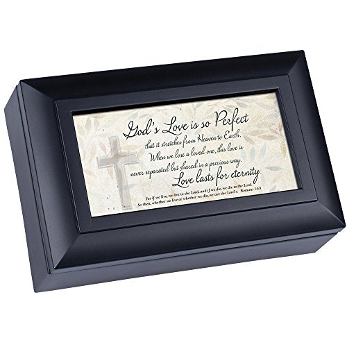 Cottage Garden Gods Love Perfect Lasts for Eternity Matte Black Jewelry Music Box Plays Amazing Grace
