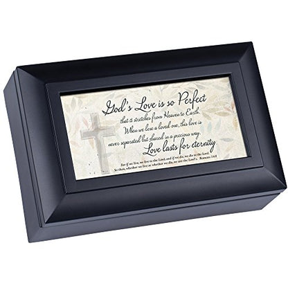 Cottage Garden Gods Love Perfect Lasts for Eternity Matte Black Jewelry Music Box Plays Amazing Grace