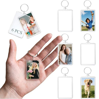 Personalized Custom Picture Frame Keychain 6PCS Acrylic Clear Rectangle Photo Keychain Blanks DIY for Loved Ones - size: Medium Size Fit 2.75x1.75 Inch Photo