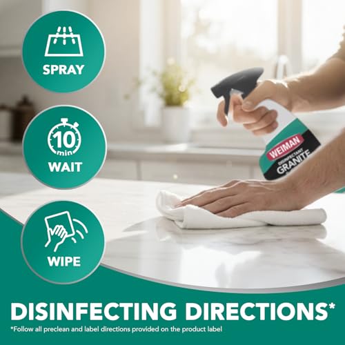 Weiman Disinfecting Granite Cleaner & Polish Value Pack - (1) 24 oz Spray Bottle, (1) 64 oz Refill