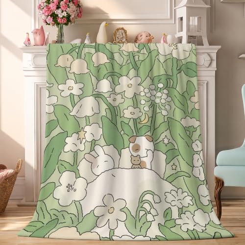Flowers Fleece Throw Blanket, Cartoon Flannel Blankets for Couch 50"×60" - color: Cute Flowers