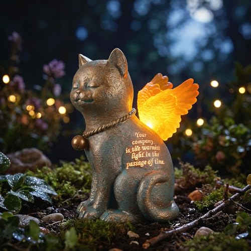 Pet Memorial Angel Cat Statue - Solar Powered Glowing Resin Garden Statue | Waterproof with LED Light Wings, Memorial Gift forCat Loss, Sympathy Gift for Loss of Loved One - color: Cat