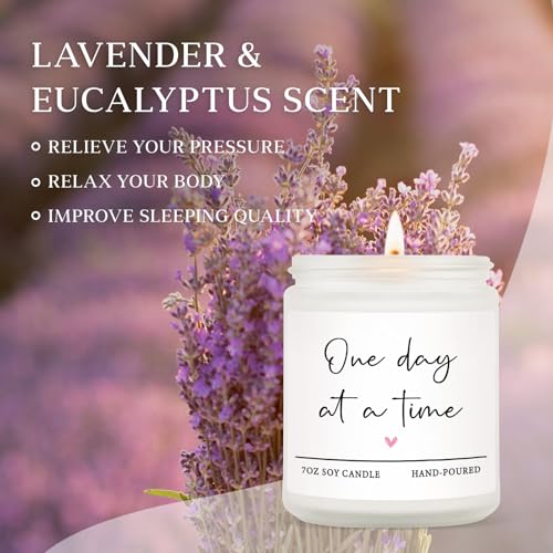 Get Well Gifts for Women Men, Thinking of You Gift-One Day at A Time Candle | Lavender Scented 7oz, Inspirational Breast Cancer Care Present, Encouragement Sympathy Bereavement Christmas Gift