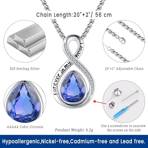 Eusense Cremation Jewelry for Ashes Urn Necklace to Put Ashes In 925 Sterling Silver Memorial Pendant Tree of Life Infinity Urn Necklaces for Ashes Necklace for Women Men - style: F-Infinity Urn-12-Dec.-Tanzanite