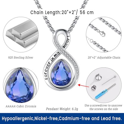 Eusense Cremation Jewelry for Ashes Urn Necklace to Put Ashes In 925 Sterling Silver Memorial Pendant Tree of Life Infinity Urn Necklaces for Ashes Necklace for Women Men - style: F-Infinity Urn-12-Dec.-Tanzanite