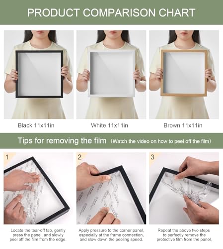 11x11 Shadow Box Frame with Shatterproof Clear Glass & Push Pins - color: Wood Color+foam Back+foam Packaging, size: 11x11