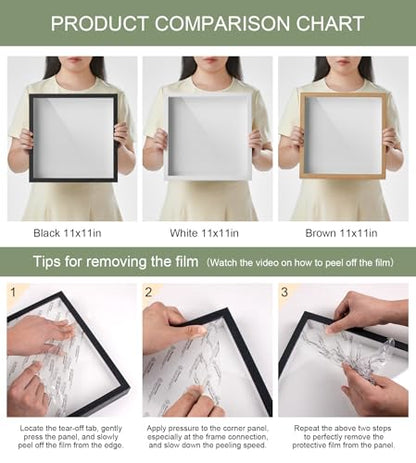 11x11 Shadow Box Frame with Shatterproof Clear Glass & Push Pins - color: Wood Color+foam Back+foam Packaging, size: 11x11