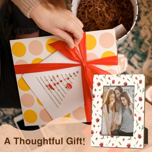Floral Picture Frame, Birthday Gifts for Sisters Girl Mom Friends Women, Red Flower Wooden Picture Frame Fits 4x6 Inch Photo, Home Office Desktop Nightstand Display -075 - color: Floral-1