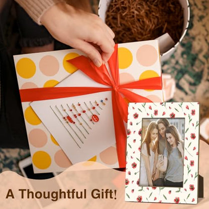 Floral Picture Frame, Birthday Gifts for Sisters Girl Mom Friends Women, Red Flower Wooden Picture Frame Fits 4x6 Inch Photo, Home Office Desktop Nightstand Display -075 - color: Floral-1
