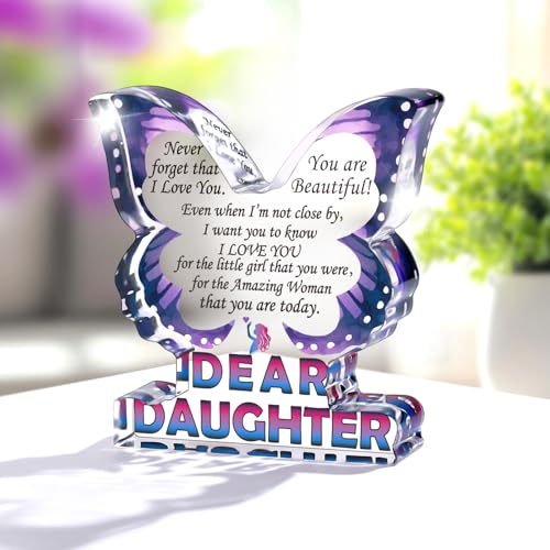 Daughter Birthday Gifts from Mom Dad, Gifts for Daughter, Unique Gifts for Bonus Step Daughter in Law, Inspirational Gifts I Love You Daughter Adult, Butterfly Acrylic Decorative Signs Plaques - style: Daughter