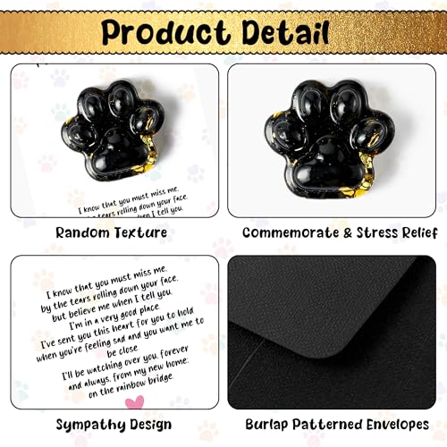 EYxsaxenk Loss of Pet Sympathy Gift Black Obsidian Cute Mini Paw Pocket Hug | Keepsake with memorial card envelope, Loss of dog cat sympathy favor, Remembrance gift for pet lover, Adult stress relief toy - color: Black + I Know Card