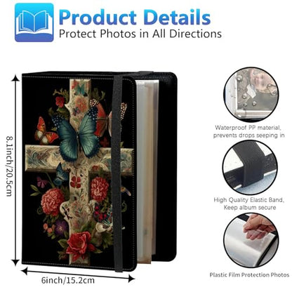 Photo Album 3.5x5 80 Photos Small Capacity PU Leather Cover, Butterfly Cross Mini Photo Album 3.5x5 with Elastic band, Birthday Christmas Photo Albums Wedding Anniversary - color: Butterfly Cross, size: 3.5*5 Holds 80 Photos