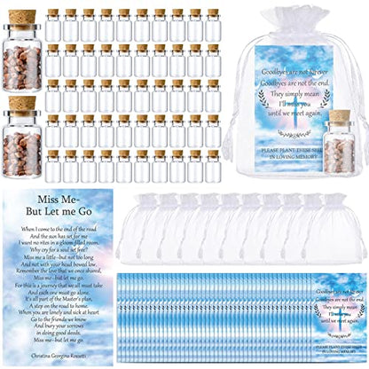 Fumete 150 Pcs Funeral Favors Include 50 Celebration of Life Prayer Cards 50 Memorial Seeds Glass Bottles with Cork Stopper (No Seeds) 50 Organza Bags for Loss of Loved One