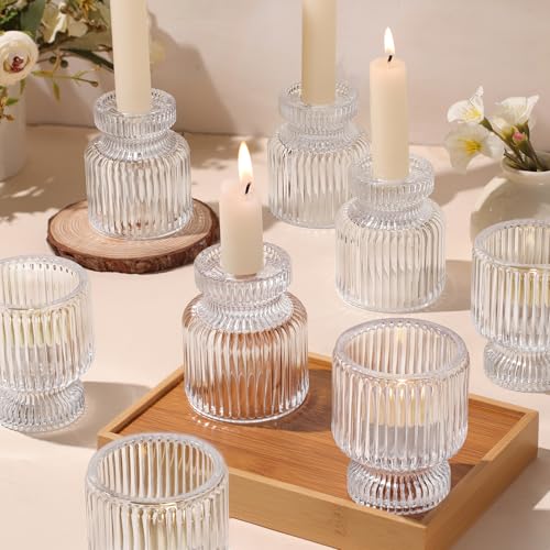 DARJEN 12 Pcs Glass Candlestick Holders- Clear Taper Candle Holders Tealight Votive Candle Holders for Table Centerpieces, Wedding, Dinner Party, Home Decor - color: Clear, size: 12Pcs
