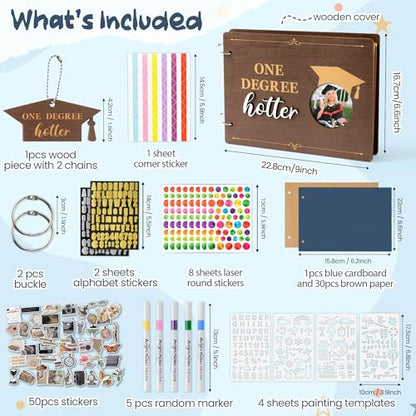 CY2SIDE Graduation Photo Album Scrapbook - 30Page One Degree Hotter Wooden Graduation Scrapbook Craft Kit School Day Memory Book DIY Class 2026 Graduate Handmade Album Gift for College Senior Grad - style: One Degree Hotter