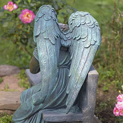 Zaer Ltd. Large Magnesium Angel Statues (Outdoor Safe) (35”T Napping On Bench Seraphina (Bronze Finish)) - size: 35"T Napping On Bench "Seraphina" (Bronze Finish)