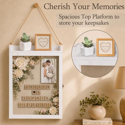 11x16 Flower Shadow Box Frame with Shelves, White - color: Standard White