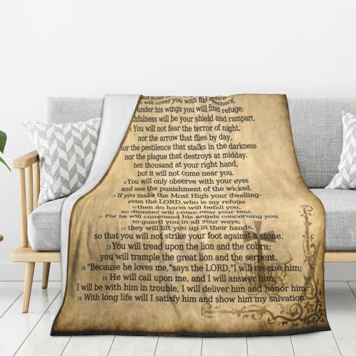 Psalm 91 Gifts Blanket for Women Christian Gifts Faith Bible Religious Gifts Christian Inspirational Blankets Soft Flannel Throw Blanket 80"X60" - color: Psalm 91, size: 80"x60"