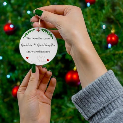 Grandma and Granddaughter Christmas Ornament Keepsake, The Love Between Grandma & Granddaughter Knows No Distance, Grandmother Ornament Gifts Double-Side Printed 3” Ceramics Ornament - color: Grandmother & Granddaughter