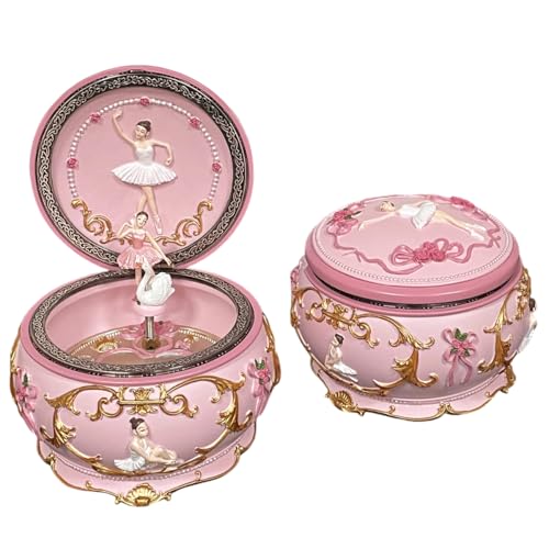 Briskfeel Classical Ballerina Music Box Jewelry Box LED lights Twinkling Resin Carved Collectible Mechanical Ballerine Musical Box with Sankyo 18-Note Ballerina Rotates (4# Ballet) - color: 4# Ballet