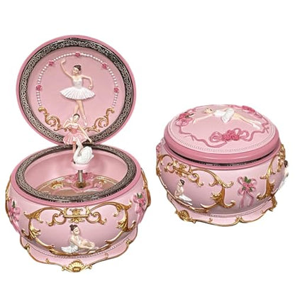 Briskfeel Classical Ballerina Music Box Jewelry Box LED lights Twinkling Resin Carved Collectible Mechanical Ballerine Musical Box with Sankyo 18-Note Ballerina Rotates (4# Ballet) - color: 4# Ballet