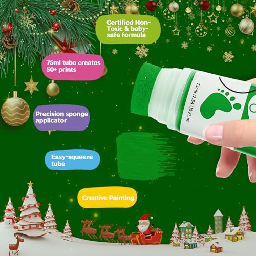 Baby Hand and Footprint Paint with Sponge Head, 2.54 fl oz, Non-Toxic & Acid-Free, Washable Baby Safe Paint for Newborn Keepsakes, Dog Nose & Paw Prints, Ideal New Mom Gift - Green - color: Green