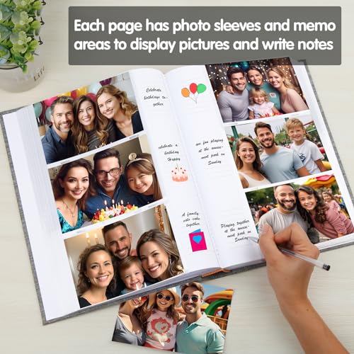 450 Pocket 4x6 Photo Album with Writing Space, Linen Cover, Grey - color: Grey