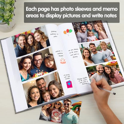 450 Pocket 4x6 Photo Album with Writing Space, Linen Cover, Grey - color: Grey
