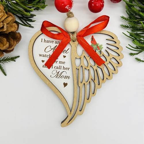 Mom Memorial Angel Wing Ornament - I Have an Angel Mom, Christmas Sympathy Gift for Loss of Mother, Cardinal Memorial Gift - style: S01