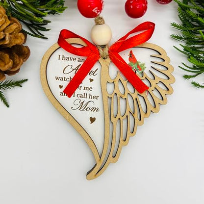 Mom Memorial Angel Wing Ornament - I Have an Angel Mom, Christmas Sympathy Gift for Loss of Mother, Cardinal Memorial Gift - style: S01