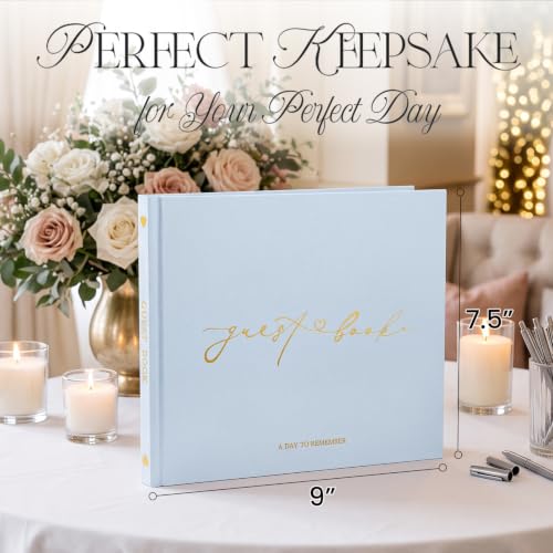 Wedding Guest Book, Polaroid Photo Guestbook for Baby Shower | Table Sign Included, Gold Stamping, Hardcover, 9x7.5", Perfect for Bridal Party & Baby Shower, Dusty Blue - color: Dusty Blue