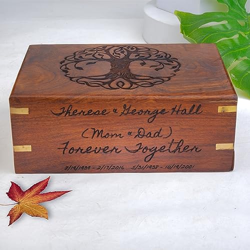 Personalized Rosewood Urns For Human Or Pet Ashes, Tree Of Life Wooden Engraved Cremation Urn For Adult, Wood Funeral Urn Keepsake Box Memorial Urn Or Casket, Custom Burial Urn Brown