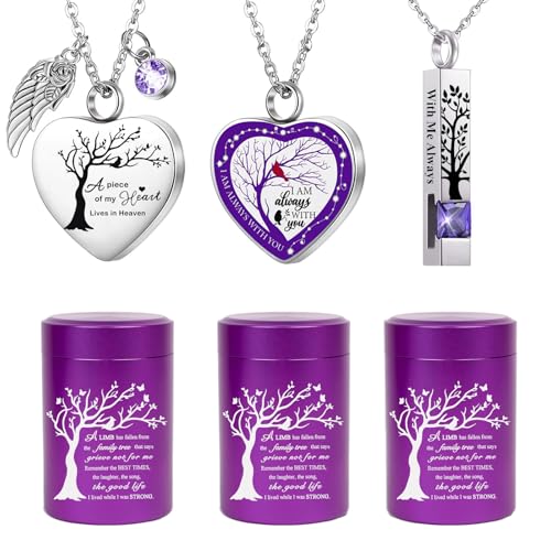 RIPFEVURN Small Mini Urns for Human Ashes Keepsake Adult Female Male Tree of Life Cremation Jewelry Urn Necklaces for Ashes for Women Men Set of 6(Purple)