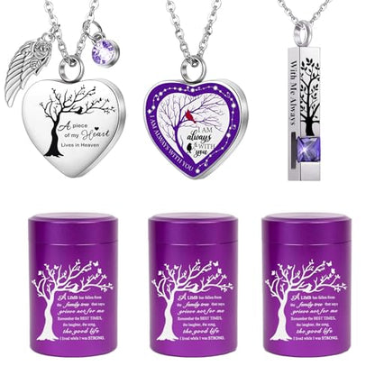 RIPFEVURN Small Mini Urns for Human Ashes Keepsake Adult Female Male Tree of Life Cremation Jewelry Urn Necklaces for Ashes for Women Men Set of 6(Purple)