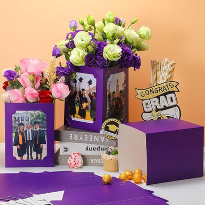 15 Pack Graduation Box Centerpieces for Table 6/7 In Photo Display - color: Purple