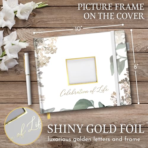Elegant White Funeral Guest Book , 10 x 8 Inches 120 Pages Guest Book for Funeral , 360 Entries Guest book for Funeral and Memory , Memorial Service Guest Book with Pen and Sign , Memorial Guest Book