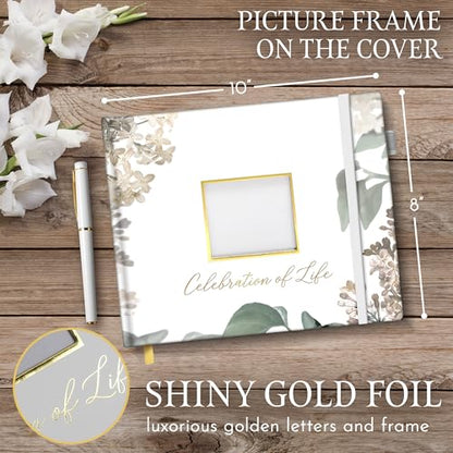 Elegant White Funeral Guest Book , 10 x 8 Inches 120 Pages Guest Book for Funeral , 360 Entries Guest book for Funeral and Memory , Memorial Service Guest Book with Pen and Sign , Memorial Guest Book