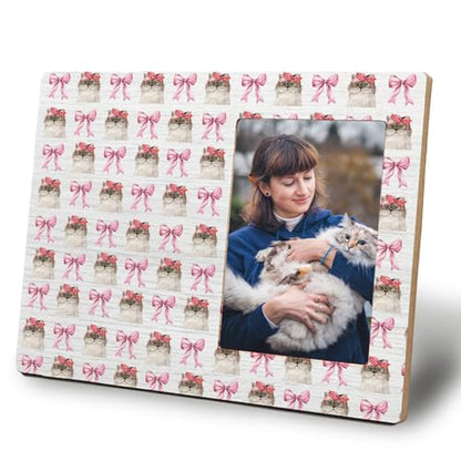 Coquette Pink Bow Cat Girl Picture Frame 4x6,Cat Lovers Mom Lady Gifts for Women Girls Preppy Girly Cute Kitten Wall and Tabletop Display Picture Photo Frames for Girls Room Dorm Apartment - color: Pink Bow Cat