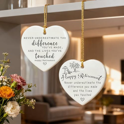 Never Underestimate The Difference You’ve Made, and The Lives You’ve Touched - Appreciation Gifts, Retirement Gifts for Women, Men, Coworker, Boss, Employee, Teacher, Nurse | Heart Christmas Ornament - color: Happy Retirement-a