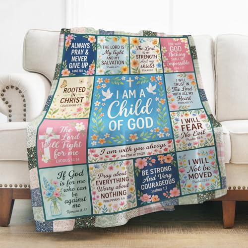 Levens Christian Throw Blanket|50"x60"|Soft Cozy Faith Gift|A Child of God - color: Blue, White,red, size: 50"x60"