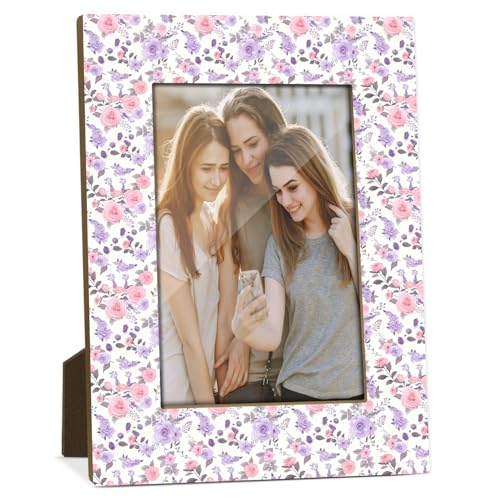 Floral Picture Frame, Birthday Gifts for Sisters Girl Mom Friends Women, Purple Pink Flower Wooden Picture Frame Fits 4x6 Inch Photo, Home Office Desktop Nightstand Display -076 - color: Floral-2