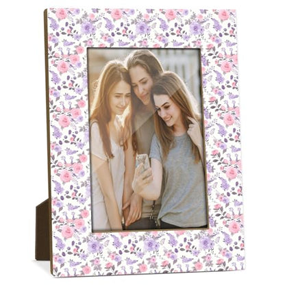 Floral Picture Frame, Birthday Gifts for Sisters Girl Mom Friends Women, Purple Pink Flower Wooden Picture Frame Fits 4x6 Inch Photo, Home Office Desktop Nightstand Display -076 - color: Floral-2