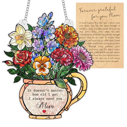 Mom Flower Acrylic Ornament, Wild Flower Remembrance Window Hangings | 3.9"x5" Acrylic High Quality Suncatcher Ornament Faux Stained Glass, Remembrance Window Hangings, Butterfly Gifts for Women - color: Wildflower