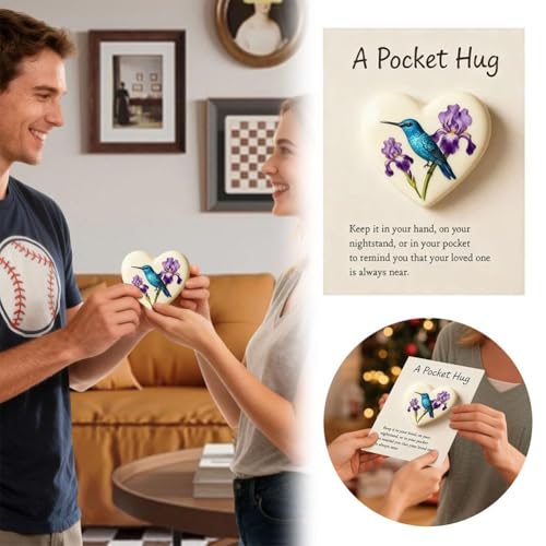 Hummingbird Pocket Hug with Gift Card, Little Heart Pocket Hug Token, Mini Acrylic Hugs Token with Encouragement Card,Long Distance Relationship Gifts,Bereavement Keepsake for Loss (F) - color: F