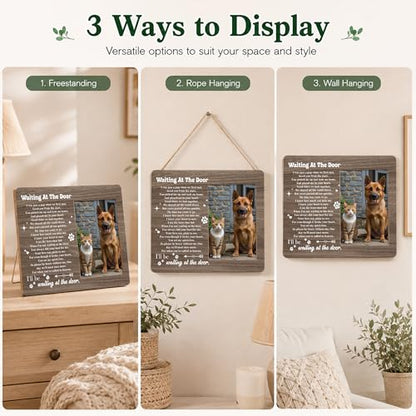 Pet Memorial Photo Frame - Waiting At The Door Dog Wooden Tabletop Picture Frame - Sympathy Memorial Gifts For Loss Of Dog Cat Owner - In Loving Memory Frame Favors -09
