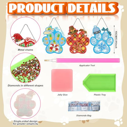 Cinnvoice Seasonal Diamond Art Hanging Kit,12 Pcs,Dog Paws | 12 Pcs,Dog Paws, Holiday Diamond Art Hanging Ornaments, Cute Month Door Sign, Crystal Suncatcher, for Door Window Wall Decor - style: Dog Paws