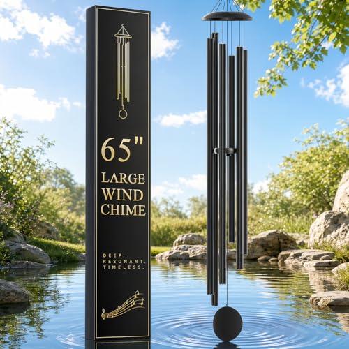 65" Extra Large Wind Chimes for Outside Deep Tone, 6 Extra-Thick Aluminum Tubes for Lasting Resonance, Big Outdoor Wind Chime for Garden Patio Decor, Relaxing Gift for Mom Dad Men Neighbors, Black - color: Black, size: Luxury 65"